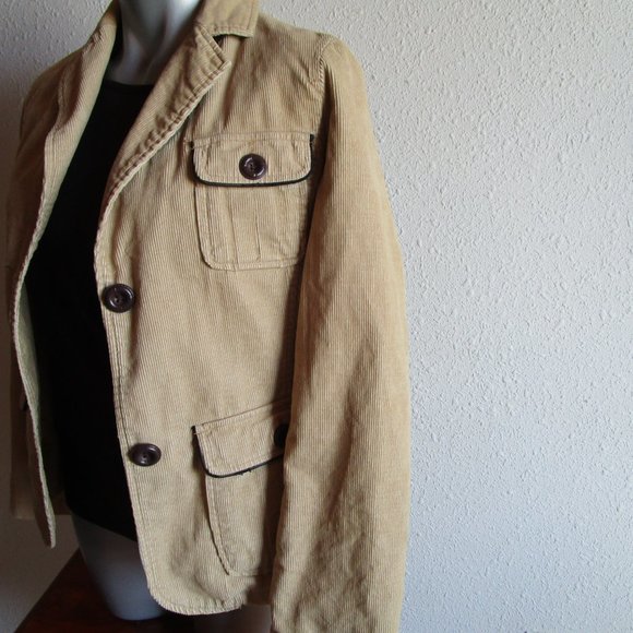 Tan corduroy jacket, light coat, Merona XS, with two buttons, belt and pockets - Picture 2 of 14